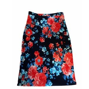 Floral Midi Skirt (Navy Blue)